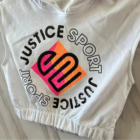 Justice Girls J-Sport Cut Off Hoodie Size Small (7/8) White Black Sequins - Picture 7 of 7